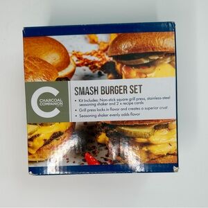 Charcoal Companion Smash Burger Set- Square Grill Press & Seasoning Shaker- NEW